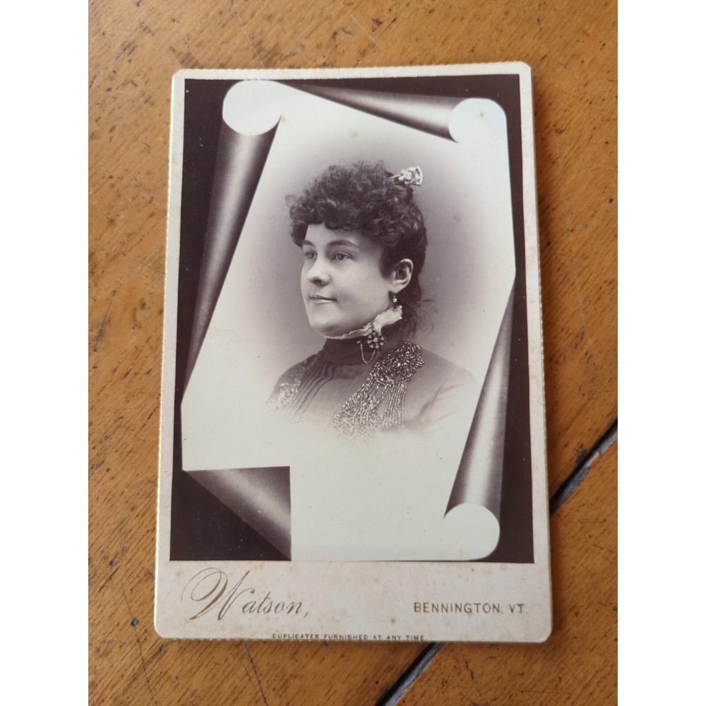 Antique Cabinet Card Photo 1800s Victorian Portrait Woman Watson Bennington VT